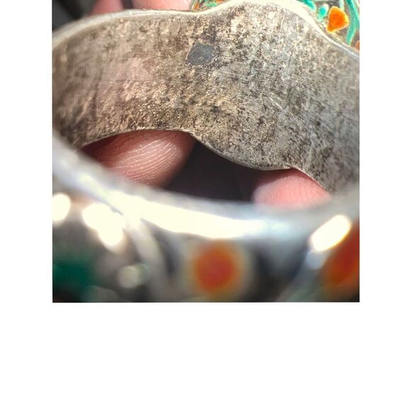 Antique Large Cabochon Ruby & Gripoix Glass Floral Band Goddess Statement Ring - Picture 15 of 16